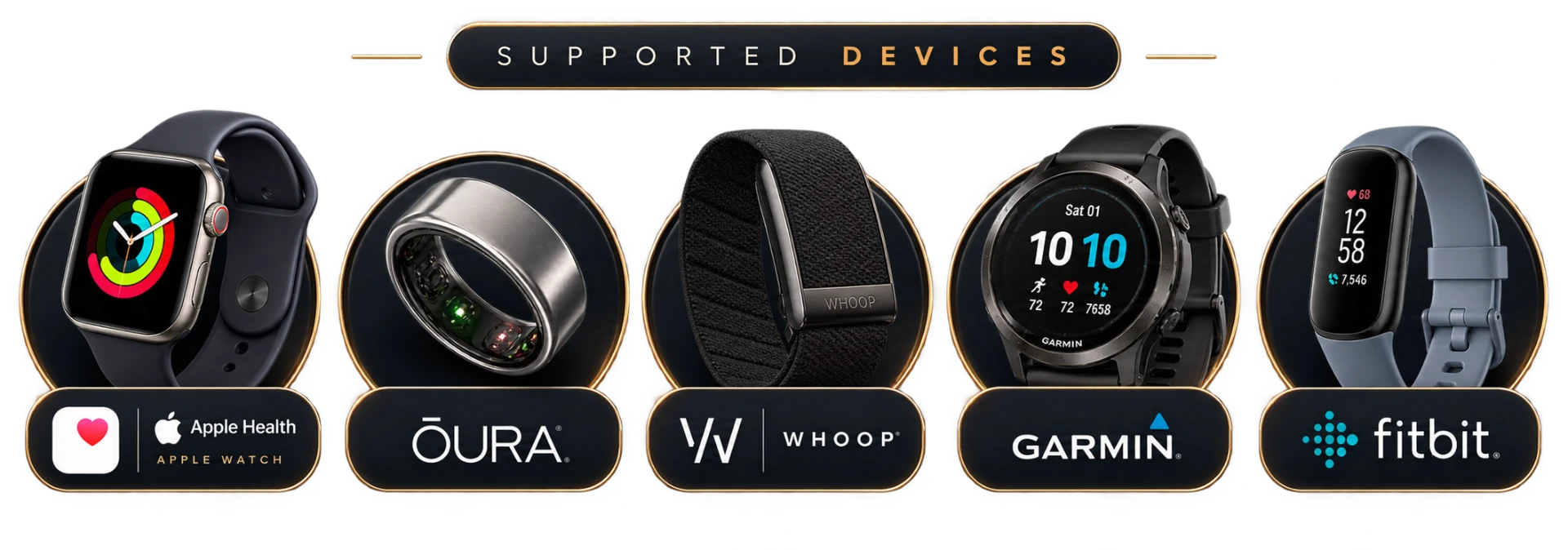Supported wearable devices: Apple Watch, Oura ring, WHOOP, Garmin and Fitbit