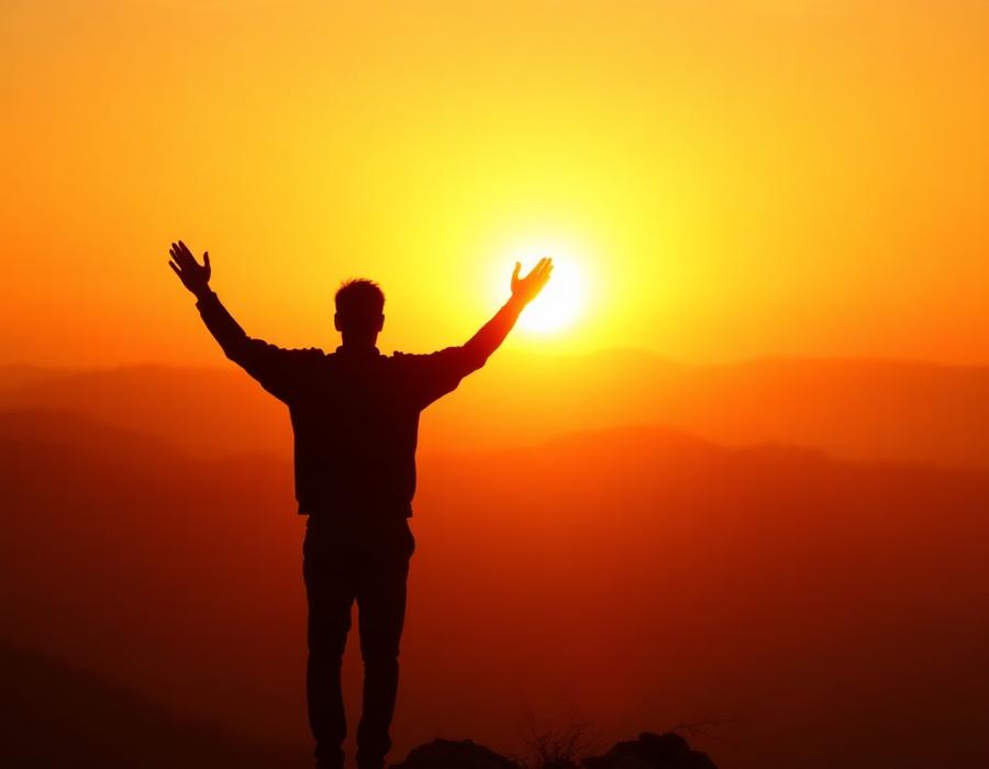 Silhouette on mountain at sunrise