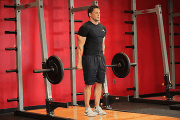 Barbell Shrug Behind The Back exercise demonstration targeting Traps