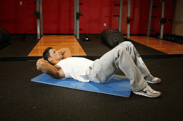 Cross-Body Crunch exercise demonstration targeting Abdominals