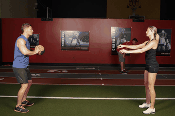 Medicine Ball Chest Pass exercise demonstration targeting Chest