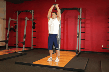 Standing Dumbbell Triceps Extension exercise demonstration targeting Triceps