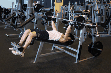 Wide-Grip Decline Barbell Bench Press exercise demonstration targeting Chest
